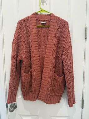 American Eagle Outfitters Open-Front Chunky Knit Cardigan - Dusty Rose